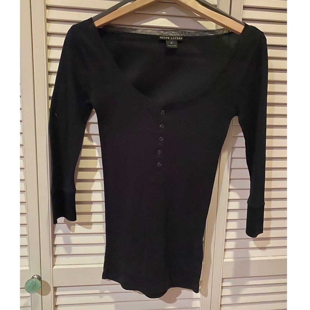 Ralph Lauren black scoop neck button top